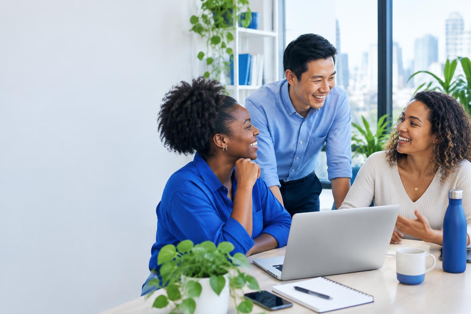 Profissionais conversando em um espaço de trabalho